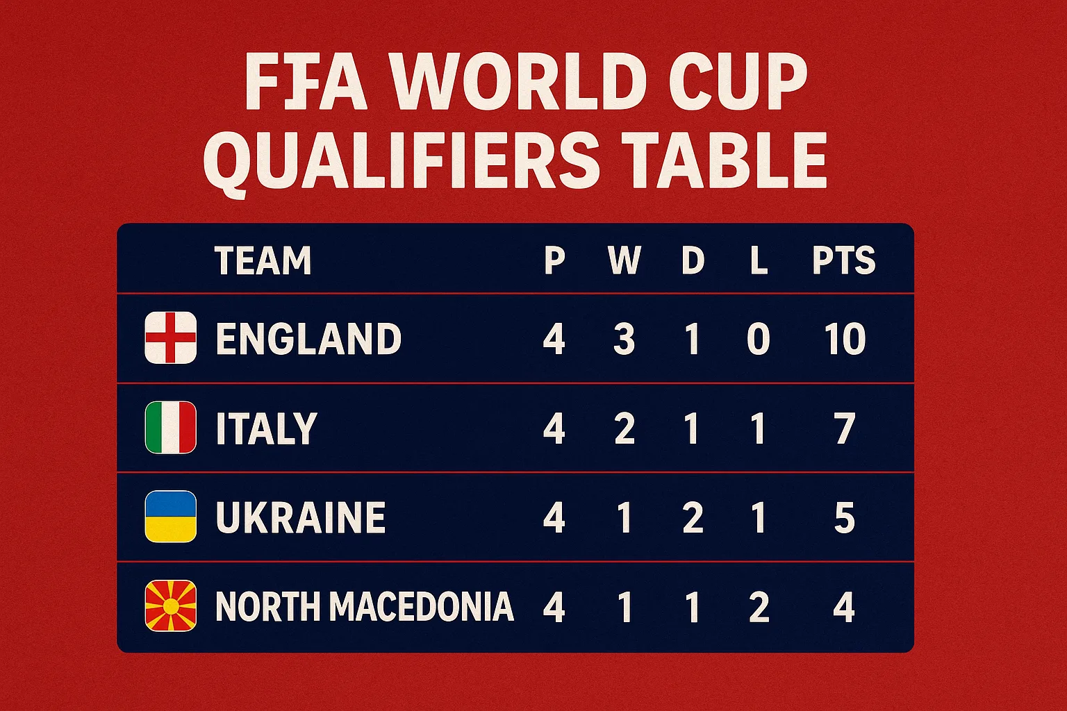FIFA WORLD CUP QUALIFIERS TABLE I Standings