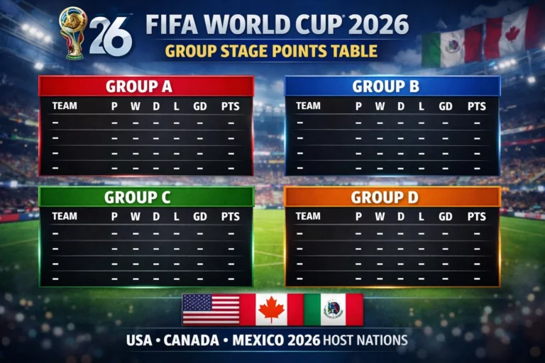 FIFA World Cup 2026 Group Stage Points Table